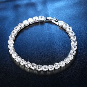 Iced Out Chain Tennis Bracelets CZ Bling Cubic Zirconia Mens Hip Hop Jewelry Blue Green Silver Rose Gold Round Full Diamond Women Fashion Hiphop 1 Single Row Bangle