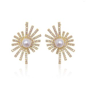 Stud Earrings Fashion Pearl Flower For Female Wedding Jewelry 2023 Designer Statement Cubic Zirconia Earings