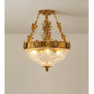 Luzes de teto Candelier LED LED PENENTE Lâmpada Luz Luz Europeia Copper Semi D42cm Francês Bedroom Sala de jantar Cozinha Villa Glass