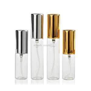 5ML / 10ML Garrafa de vidro atomizador transparente com metal prata ouro alumínio névoa fina pulverizador spray recarregável fragrância perfume perfume vazio B Ioot