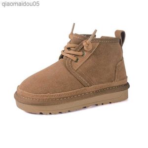 Sneakers New Children's Snow Boots de couro genuíno quente de pelúcia de pelúcia unissex meninos e meninas sapatos quentes solas macias botas infantis da moda Z230815