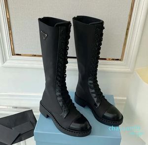 Designer -Women Boots Black Platform Shoes sobre o joelho de sapatos de couro combate White Cowboy Chelsea Boot Women