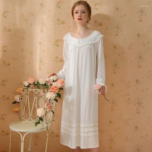 Vestido noturno vitoriano feminino Mulheres primavera outono branco algodão puro manga longa peignoir camisola vintage