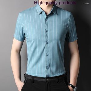 Men's Casual Shirts Summer Luxury Short Sleeve Striped Smart Male Dress Fashion Slim Fit Simple Man 3XL