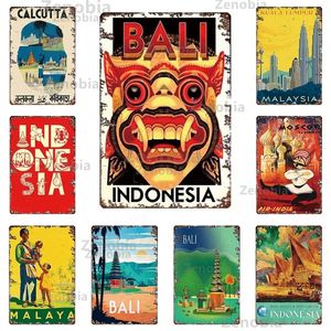 Bali Malaysia Travel Metal Poster Vintage City Scenery Metal Sign Landscape Shabby Tin Plates Plaque Retro Iron Painting Man Cave Home Room Decoration 30X20CM w01