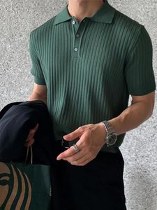 Polos masculinos Camisa de pólo de verão masculino Manga curta T para homens Cor sólida Elasticidade Fit Slim