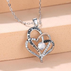 Pendant Necklaces I Love You To The Moon And Back Big Heart Letter For Women Silver Color Zircon Mother Girlfriend Jewelry Gift