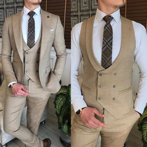 Formal Men 3 Pieces Wedding Suits Elegant Peaked Lapel Tuxedos Slim Fit Groom Wear Business Costume Homme (Blazer+Pants+Vest)