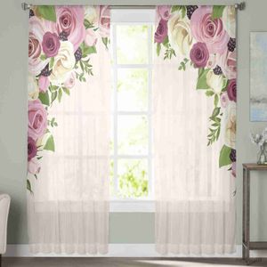 Gardinrosa rosblomma ren gardiner för vardagsrumsdekorationsfönster gardin för sovrum kök tyll voile organza draperier r230815