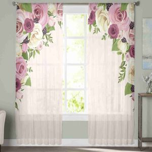 Cortina rosa Flor de rosas cortinas pura para a decoração da sala de estar cortina de janela para o quarto cozinha tule voile organza cortinas r230815