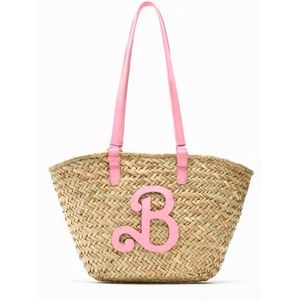 Kvällspåsar rosa B Straw Tote Women Fashion Boho Weave Handväskor Kvinna Summer Beach Vacation Shoulder Bag Big Capacity Shopper 230814