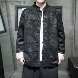 Jackets masculinos chineses tradicionais veados de veludo de veludo de ouro chinês botão casual botão de outono masculino e casaco de inverno retro han elemento tang tear z230816