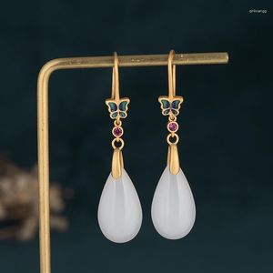 Studörhängen kinesisk stil retro cheongsam smycken för kvinnor bow long cloisonne imitation jade kvinnlig grossist