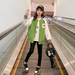 Jackor Spring Autumn Girl Sport Jacka Kids Green Baseball Coat Children School Uniform Ytterkläder Teenage Clothing 314 Y 230814