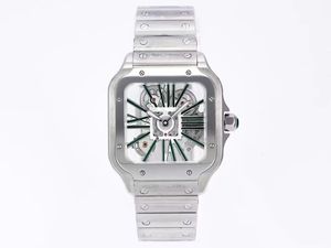 Zielone nowe modne męskie luksusowe wzornictwo z minimalistycznym stylem szklanym stalowym obudowy skórzany pasek kwarcowy zegarek zegarek męskie zegarki ma wydrążony samochód