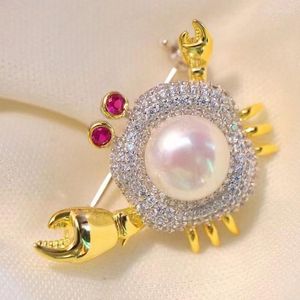 Stud Earrings Natural Fresh Water Pearl Brooch Crab Style For Women Fine Jewelry Cute 925Sterling Silver With Cubin Zircon