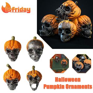 Decorative Objects Figurines Home Decoration Evil Pumpkin Skull Halloween Pumpkin Decoration Outdoor Garden Resin Crafts Figurine 230815