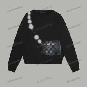 Xinxinbuy Männer Frauen Designer Sweatshirt Kette Graffiti Goggle Druckpullover grau blau schwarz weiß XS-L