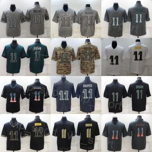 Командный футбольный футболист 11 AJ Brown Uniform Color Color Rush Demp Grey Drift Rainbow Leopard Grain USMC богиня гифенация тень дым флаг сшитый дышащий