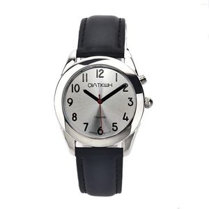 Wristwatches QIATKWH English Talking Watch Silver Case Black Leather Strap/silver Stainless Steel Strap