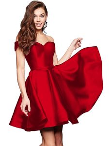 Homecoming Dresses Sweetheart Satin Lace-up Off-Shoulder Princess Mini Cocktail Formal Occasion Birthday Prom Graudation Cocktail Party Gowns 96