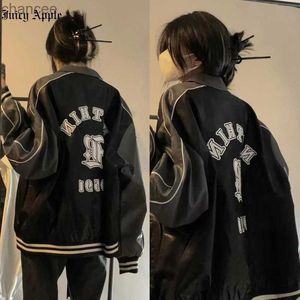 Juciy Apple Bomber Woman Varsity Jacket Leng Sleeves American Vintage Motorcycle Leatherジャケット刺繍マッチコートMet HKD230815