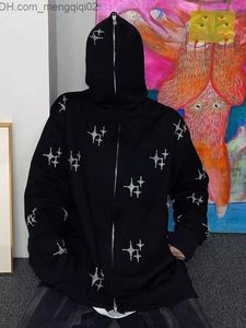 Erkek Hoodies Sweatshirts Houzhou Y2K Gotik Harajuku Fermuarı Hoodie Kadınlar Sokak Giyim Grunge Zipper Sweatshirt Hood Black Top 2023 Moda Z230815