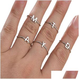 Anéis de banda 925 Sier 26 Letter Alfabeto A-Z Charme Anel de abertura ajustável Ring Jewelry Drop entrega DHE0K