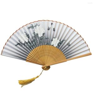 Decorative Figurines 1pc Fans Vintage Chinese Spun Silk Flower Printed Handheld Bamboo Folding Hollow Carved Decoration Crafts F117