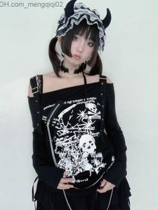 Herrtröjor tröjor houzhou gotisk punk retro kvinnors hoodie 2023 harajuku y2k hip hop street kläder mörk serie en axel lös tröja topp z230815