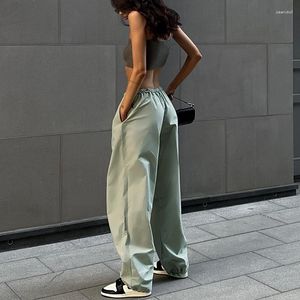 Kadın pantolon alçak geniş bacak kargo gevşek joggers açık yeşil bel çekme düz pantolon pantolon y2k vintage kadın