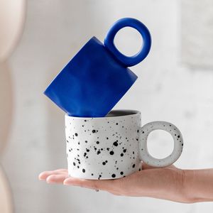 Mugs Klein Blue Ceramic Coffee Mug Creative Nordic Handmade Cup Ring Handle for Porcelain Beer Cups Drinkware 230815