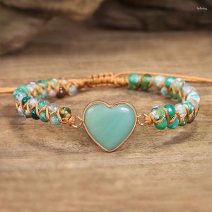Bracelets de charme formato de coração de pedra natural para mulheres Handamde String Braided Lover Wrap Yoga Bracelet