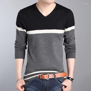 Men's Sweaters Clothing Casual V-neck Knitted Patchwork Pullover Men Slim Fit Autumn Mens Winter Sweater Male
