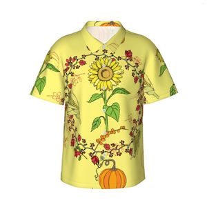 Camicie casual maschile decorazione del ringraziamento girasole da uomo a manica corta hawaiano abbottimo giù spiaggia floreale tropicale