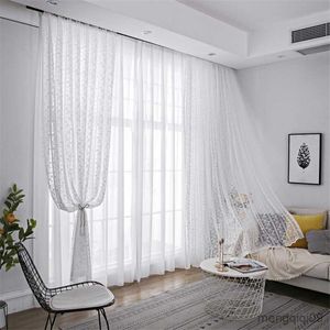 Cortina de cortina de tule de renda floral branca para o quarto da sala da sala da janela do quarto bar pequeno cortina Sheer R230815