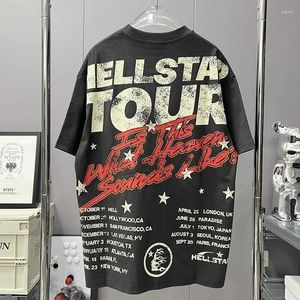 남성용 T 셔츠 2023 Hellstar High Street Letter 프린트 면화면과 여성용 목 티셔츠 상단 짧은 슬리브