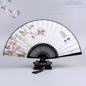 Dekoratif Figürinler Yaz El Fan Çin Klasik Mürekkep Katlanır Portatif Retro Aya İpek Abanico Erkekler Kadın Hanfu Ventilador