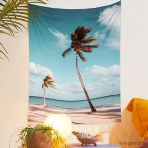 Tapissries Size Natural Beach Landscape Decorative Tapestry Seaside Coconut Tree Wall Hanging Decorative Art Indoor Home Decoration R230815