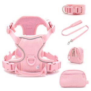 Dog Apparel Personalized Harness Set Luxury Designer Custom Collar Leash Poop Bag with Walking Reflective No Pull Vest 230814