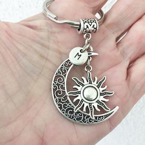 Keychains 2023 Crescent Moon Keychain/Sun Initial/Moon Sun Key Chain/Sun Moon/Celestial Initial Ring/Sun Charm Keychain Fashion