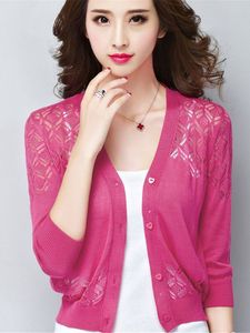 Kvinnors tröjor koreanska sommarkardigan kvinnor höst spetsar hål ut sjal tunna kappa damer toppar stickade tröja kvinnliga cardigans 230814
