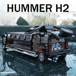 1 32 Alloy Hummer H2 Läng Limousin Metall Diecast Car Model Sound and Light Pull Back Blashing Musical Kids Toy Vehicles T230815