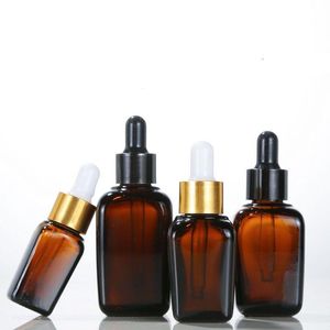 10 20 30 50 100ml Amber Square Glass Bottles with Eye Dropper Aluminum Cap Essential Oil Bottle for Lab Chemicals,Colognes,Perfume Qqplv