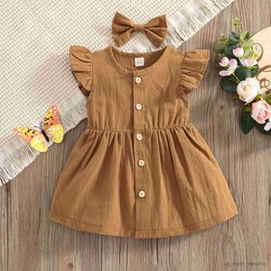 Flickans klänningar Kids Girls Dresses New Summer Solid Fly Sleeve Princess Dresses Children Clothing Baby Casual Party Vestidos R230815