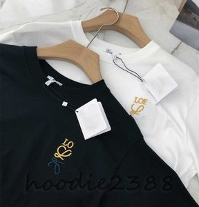 New LOE high version Luo Jia black gold embroidery logo men and women with short sleeve loose T-shirt Designer T-shirts, luxury short sleeves