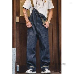 Erkek Kot Retro Kargo Donanma Güverte Denim Bib Yıkanmış Düz Japon Cep Tulum Modaya Düzenli Sokak Giyim WQ6y