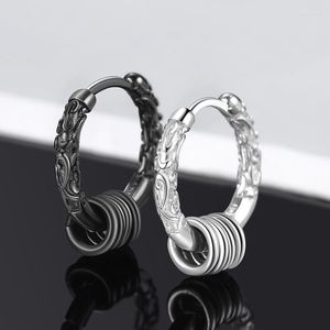 Hoop Earrings KOFSAC Cool Punk Men's Black Gold Hop Round Earring Pendant For Men Jewelry 925 Silver Gifts