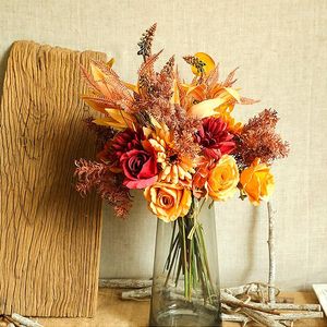 Decorative Flowers Artificial Autumn Big Floral Head Fake Bouquet Wedding Table Centerpiece Decoration Home Party Arrangement