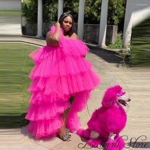 Casual Dresses Pink Tulle Party Women Ruffled Hi Low Dress Birthday Prom Beach Po Shoot Girls Gowns